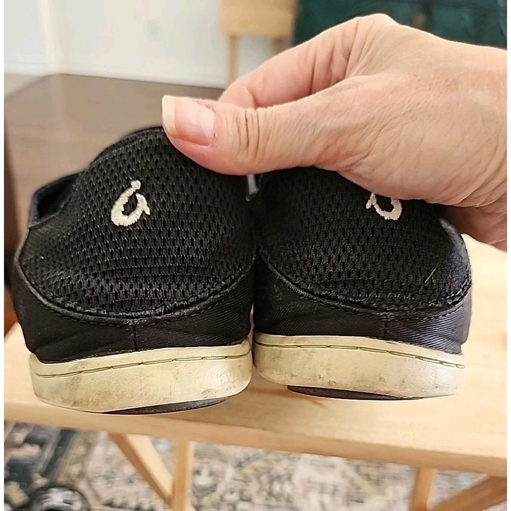 OluKai Nohea Moku Mens Sz‎ 11 Black Mesh Boat Shoes Drop-In Heel Slip-On Loafers